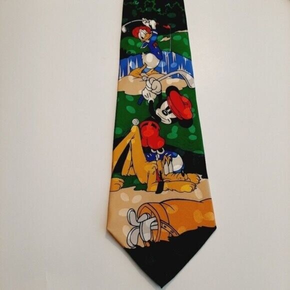 DISNEY | Vintage Handmade 100% Silk Golf Men's Necktie Mickey Inc. - Picture 10 of 11